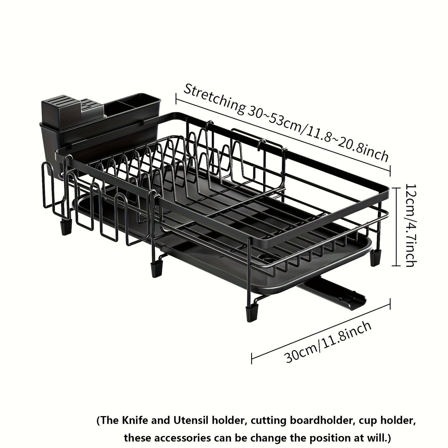 1pc Large Dish Drying Rack, Extendable Dish Rack, Multifunctional Dish Rack For Kitchen Counter, Anti-Rust Drying Dish Rack With Cutlery & Cup Holders, Home Kitchen Accessories