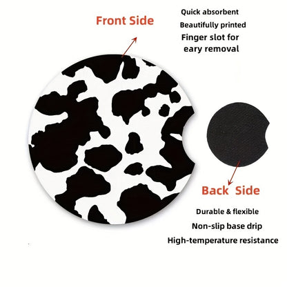 2pcs Stylish Black and White Cow Pattern Car Coasters - Non-Slip, Heat Insulation, Durable, Water-Resistant, Easy to Clean, Suitable for Women, Couple Gifts, Car Interior Accessories, Perfect for Any Vehicle