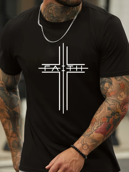 Print Men's Trendy Short Sleeve T-shirts, Comfy Casual Breathable Tops For Men's Fitness Training, Jogging, Outdoor Activities