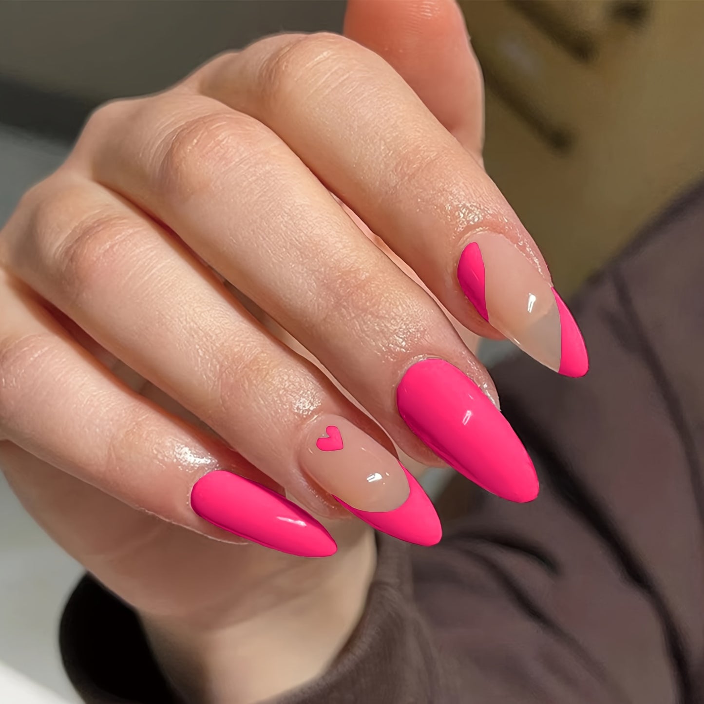 24Pcs Almond Shape Red French Press On Nails - Medium Length, Golden Wave, Matte Finish, Full Cover, Heart-Shaped, Artificial Acrylic Nails for Women and Girls - Perfect Valentine Nail Decoration, Easy to Apply, Long-Lasting,