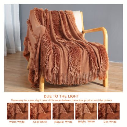 1pc Cozy Chunky Knit Throw Blanket with Tassels - Plush, Lightweight, and Unique Home Decor Accent for Couch, Bed, or Sofa
