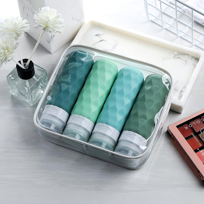 4pcs TSA-Approved Silicone Travel Bottles, 3oz Leak-Proof & Squeezable, Containers in Teal & Green with Chevron Design, Portable Toiletry Accessories for Shampoo, Conditioner, Lotion - Hand Wash Only