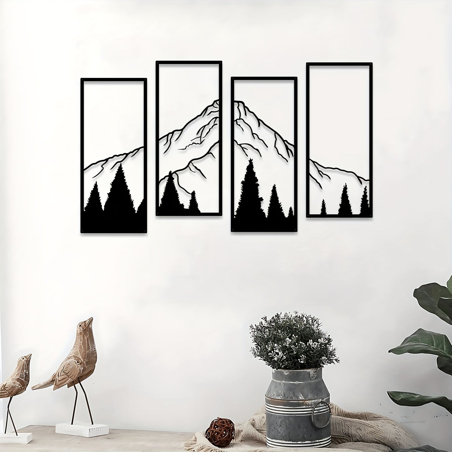 4pcs Minimalist Metal Mountain Wall Decor - Square Sculpture for Home, Office, Living Room, Bedroom - Unique Wall Art for a Stylish and Elegant Look