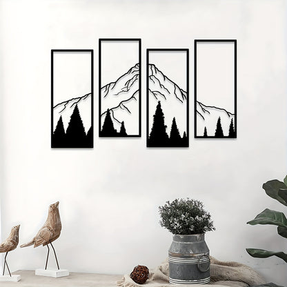 4pcs Minimalist Metal Mountain Wall Decor - Square Sculpture for Home, Office, Living Room, Bedroom - Unique Wall Art for a Stylish and Elegant Look
