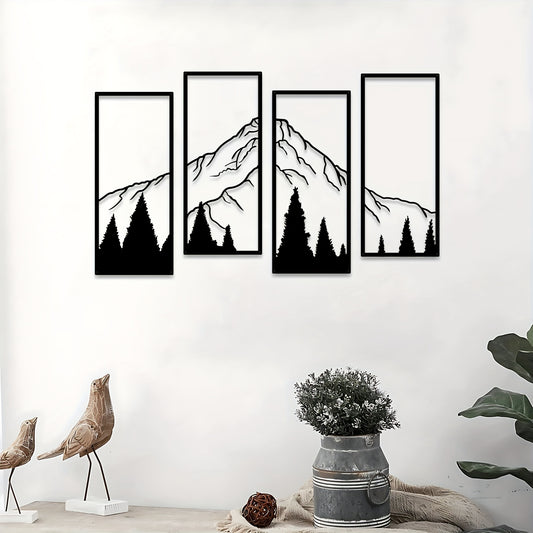 4pcs Minimalist Metal Mountain Wall Decor - Square Sculpture for Home, Office, Living Room, Bedroom - Unique Wall Art for a Stylish and Elegant Look