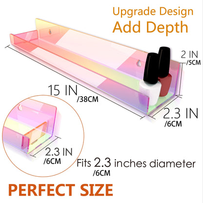 4-Pack 15" Iridescent Acrylic Clear Rainbow Floating Shelves for Book, Nail Polish, Sunglasses, Essential Oil, Picture, Toy Display and Storage