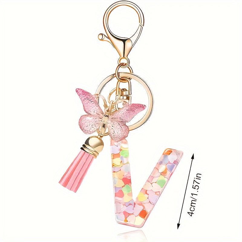 Alphabet Initial Letter Keychain Cute Butterfly Key Chain Ring Purse Bag Backpack Charm Earbud Case Cover Accessories Women Gift