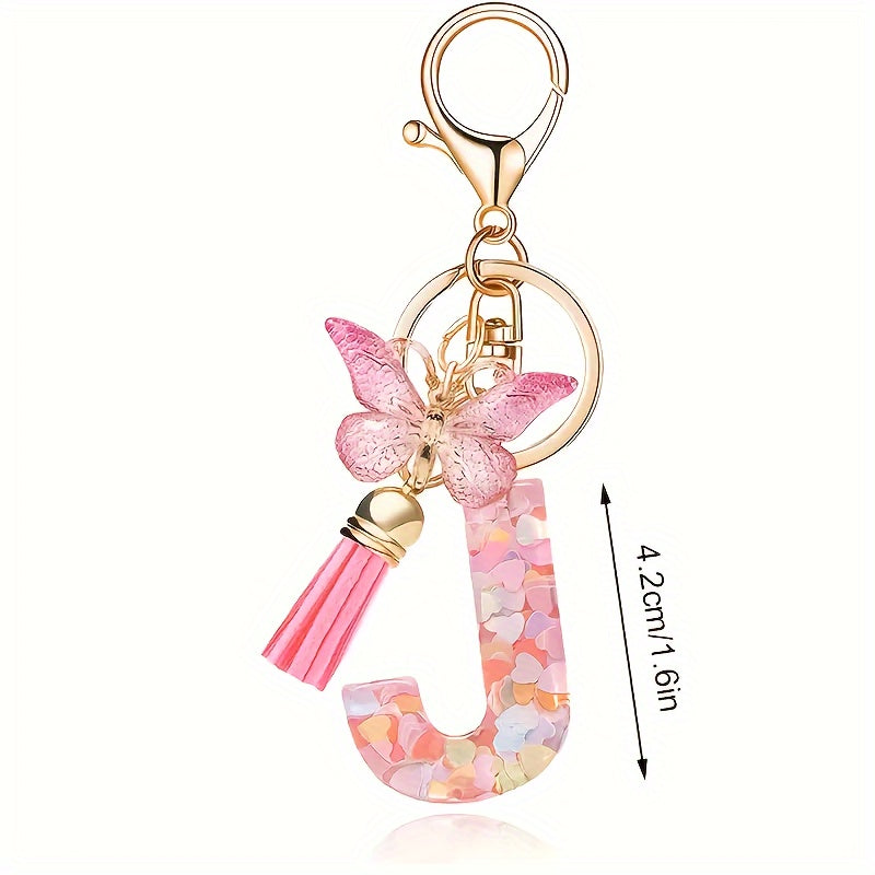 Alphabet Initial Letter Keychain Cute Butterfly Key Chain Ring Purse Bag Backpack Charm Earbud Case Cover Accessories Women Gift