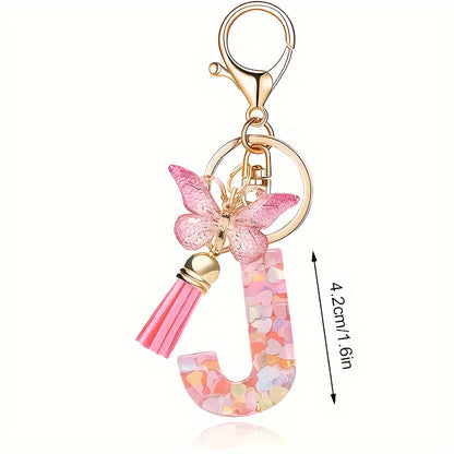 Alphabet Initial Letter Keychain Cute Butterfly Key Chain Ring Purse Bag Backpack Charm Earbud Case Cover Accessories Women Gift