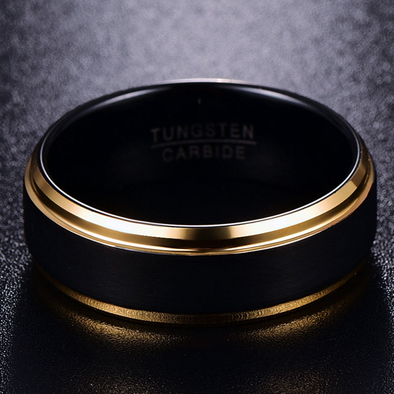 8mm width Vacuum plating Golden edge black matte surface Men's tungsten ring USA size 7-15