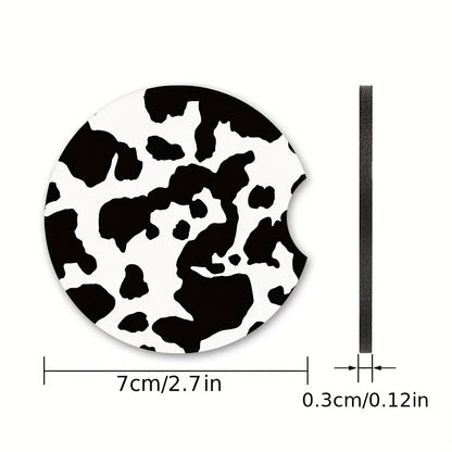 2pcs Stylish Black and White Cow Pattern Car Coasters - Non-Slip, Heat Insulation, Durable, Water-Resistant, Easy to Clean, Suitable for Women, Couple Gifts, Car Interior Accessories, Perfect for Any Vehicle
