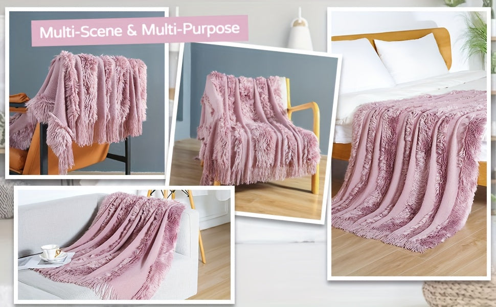 1pc Cozy Chunky Knit Throw Blanket with Tassels - Plush, Lightweight, and Unique Home Decor Accent for Couch, Bed, or Sofa