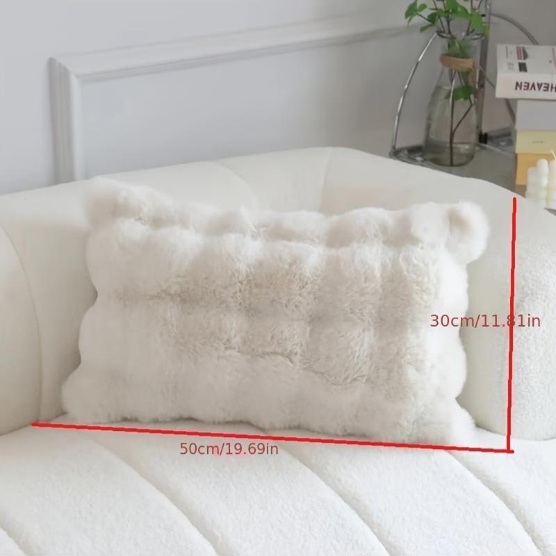 Ultra-Soft Faux Rabbit Fur Modern Pillow - Luxurious White Throw Pillow with Zipper Closure for Sofa, Bed, Living Room & Bedroom Decor, Machine Washable, Cute Pillows