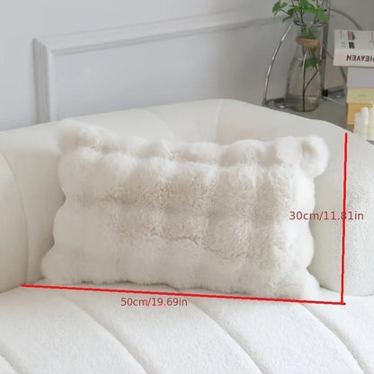 Ultra-Soft Faux Rabbit Fur Modern Pillow - Luxurious White Throw Pillow with Zipper Closure for Sofa, Bed, Living Room & Bedroom Decor, Machine Washable, Cute Pillows