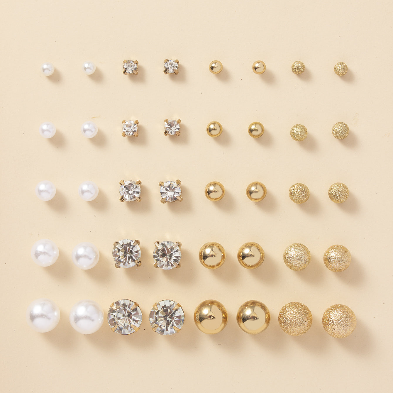 20 Pairs Simple Multi-Size Stud Earrings Set | Zinc Alloy and Glass, Suitable for Daily and Gift Giving Occasions, Perfect for All Seasons