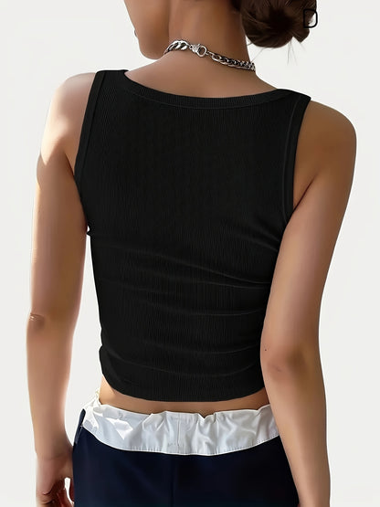 Vibrant Solid Color Crew Neck Tank Top Vest - Women's Casual Sleeveless Summer Clothing with Relaxed Fit and Breathable Fabric - Perfect for Outdoor Activities