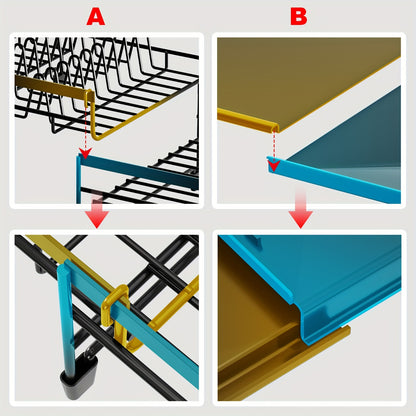 1pc Large Dish Drying Rack, Extendable Dish Rack, Multifunctional Dish Rack For Kitchen Counter, Anti-Rust Drying Dish Rack With Cutlery & Cup Holders, Home Kitchen Accessories