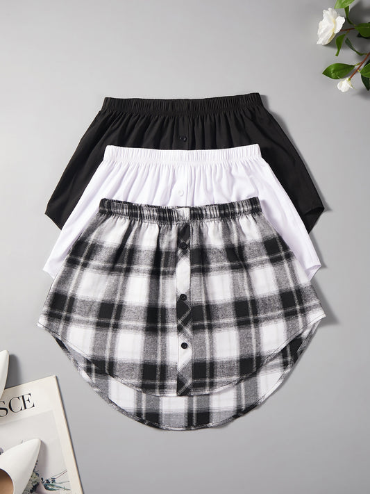 3-Pack Stretch Elastic Waist Button Front Mini Skirts - Casual Summer Style, Flared Hem, Lightweight & Comfortable for Women