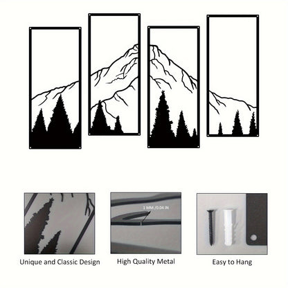 4pcs Minimalist Metal Mountain Wall Decor - Square Sculpture for Home, Office, Living Room, Bedroom - Unique Wall Art for a Stylish and Elegant Look