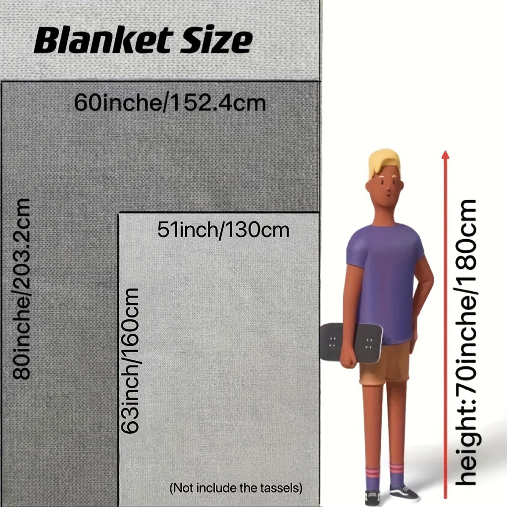 1pc Cozy Chunky Knit Throw Blanket with Tassels - Plush, Lightweight, and Unique Home Decor Accent for Couch, Bed, or Sofa