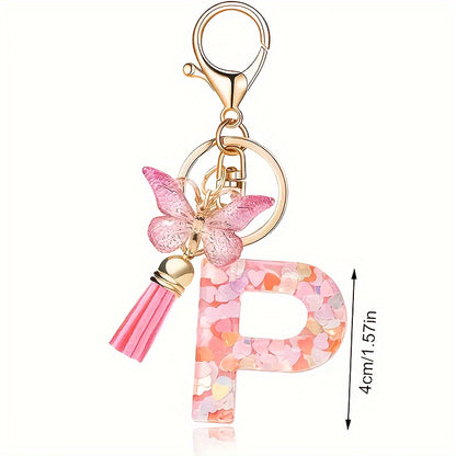 Alphabet Initial Letter Keychain Cute Butterfly Key Chain Ring Purse Bag Backpack Charm Earbud Case Cover Accessories Women Gift