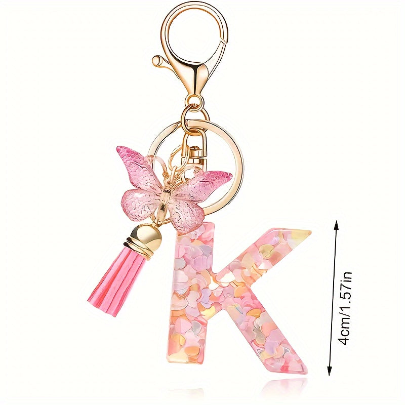 Alphabet Initial Letter Keychain Cute Butterfly Key Chain Ring Purse Bag Backpack Charm Earbud Case Cover Accessories Women Gift