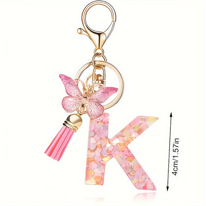 Alphabet Initial Letter Keychain Cute Butterfly Key Chain Ring Purse Bag Backpack Charm Earbud Case Cover Accessories Women Gift