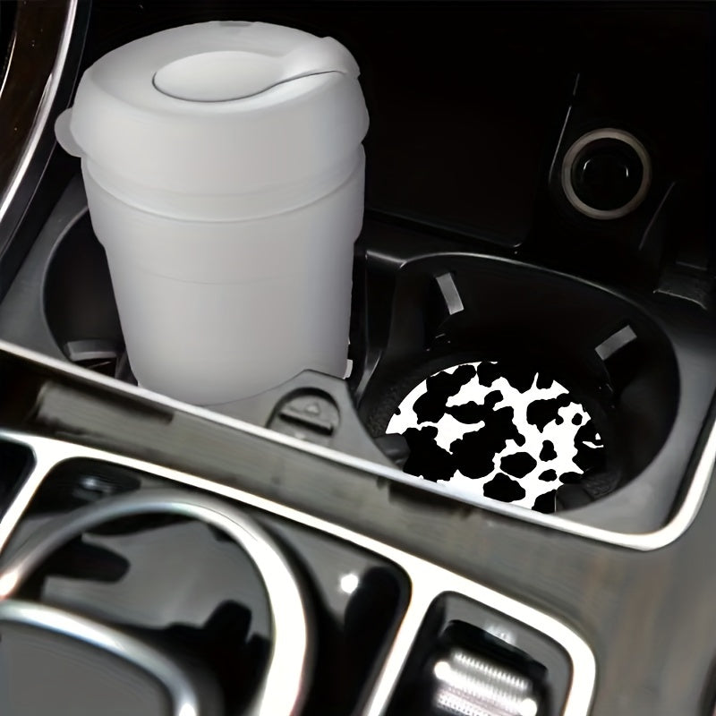 2pcs Stylish Black and White Cow Pattern Car Coasters - Non-Slip, Heat Insulation, Durable, Water-Resistant, Easy to Clean, Suitable for Women, Couple Gifts, Car Interior Accessories, Perfect for Any Vehicle