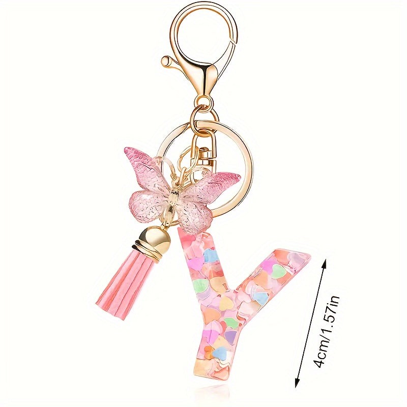 Alphabet Initial Letter Keychain Cute Butterfly Key Chain Ring Purse Bag Backpack Charm Earbud Case Cover Accessories Women Gift