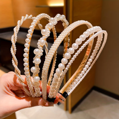 5pcs Girls Cute Faux Pearl Headband, Hair Accessories