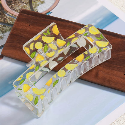 1pcs Transparent Flower Lemon Pattern Hair Claw Clip All-Match Grab Hair Clip Hair Accessories For Women Female