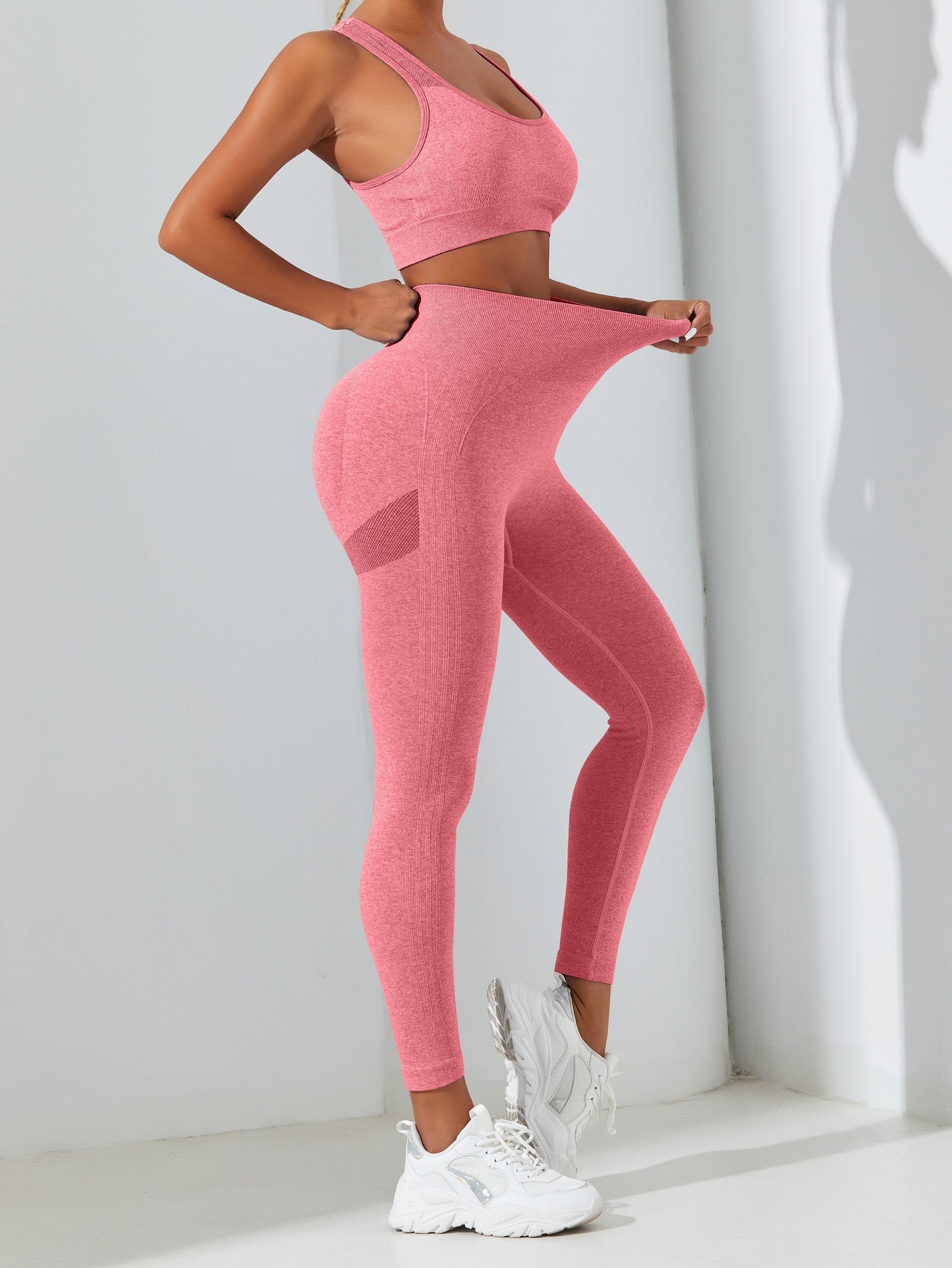 2pcs Solid Color Yoga Set, Cropped Tank Top With Removable Padded And High Waisted Fitness Running Leggings Suit, Women's Activewear