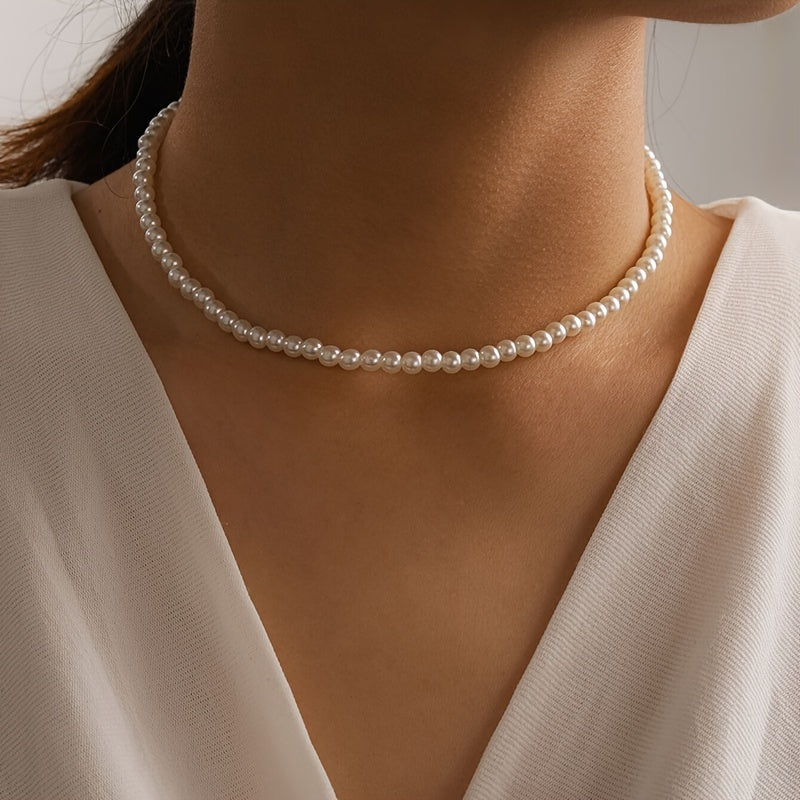 Elegant Single-Strand Faux Pearl Choker Necklace for Women - Bohemian Style, Perfect for Parties, Gatherings, and Gifts, Versatile Accessory|Clavicle Chain|Imitation Pearls