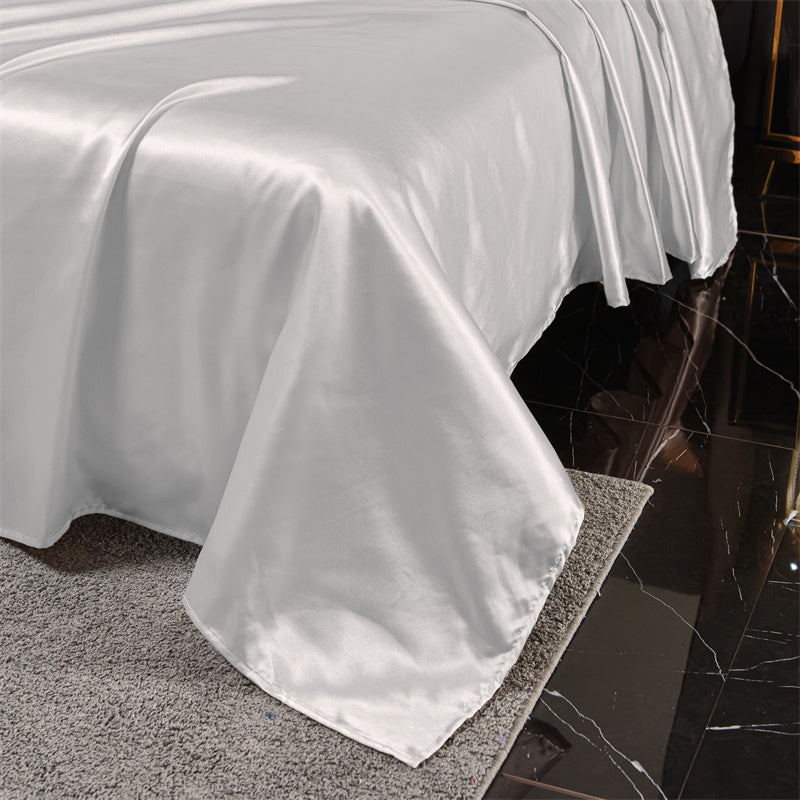 4-Piece Luxurious Satin Bedding Set - Silky Smooth, Breathable Comfort for All Seasons - Ideal for Home and Hotel - Includes Flat Sheet, Elasticized Fitted Sheet, and 2 Pillowcases