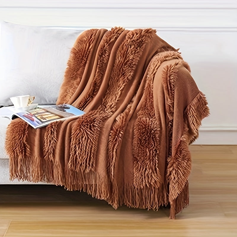 1pc Cozy Chunky Knit Throw Blanket with Tassels - Plush, Lightweight, and Unique Home Decor Accent for Couch, Bed, or Sofa