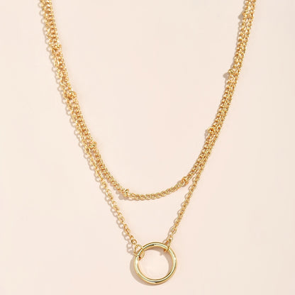 Boho Chic Women'S Golden-Tone Ring Necklace - Elegant Zinc Alloy Chain with Heart Charm, Perfect for Casual Attire or Gifting, Casual Jewelry|Boho Chic Style|Zinc Alloy Necklace
