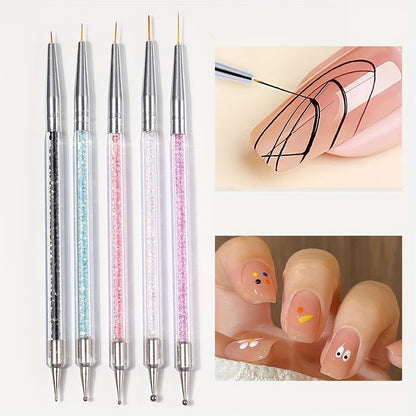 5 pcs Double-Ended Nail Art Brush Set with Liner, Detail, and Dotting Pens for Salon-Quality Manicures at Home