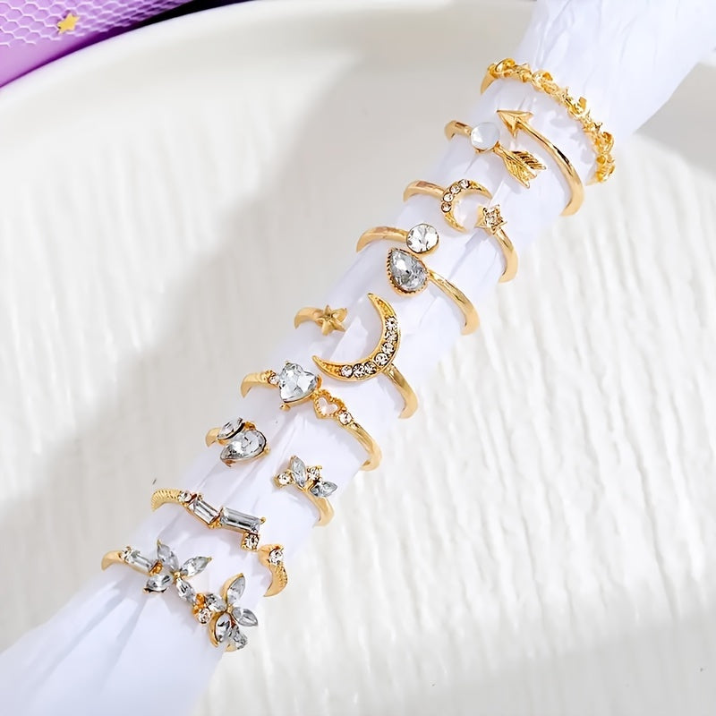 9-Piece Shimmering Rhinestone Knuckle Ring Set - Elegant Alloy Stackable Rings with Inlaid Design for Party Favors, Wedding Gifts, and Everyday Wear