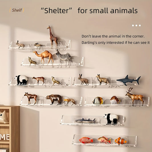 Contemporary Plastic Display Stand for Models, Building Blocks, Animal Figurines - Wall Mounted Organizer Shelf, No Electricity Required