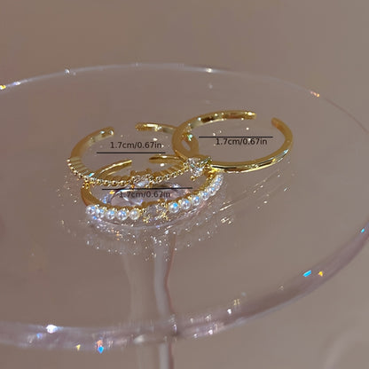 3pcs Shimmering Zirconia Stacking Rings in Heart and Square Shapes - Perfect for Daily Wear, Parties, and Gifting