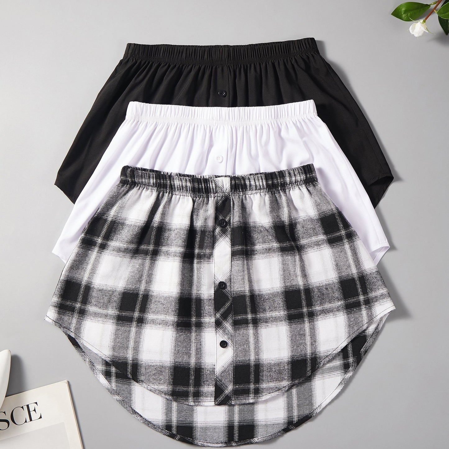 3-Pack Stretch Elastic Waist Button Front Mini Skirts - Casual Summer Style, Flared Hem, Lightweight & Comfortable for Women