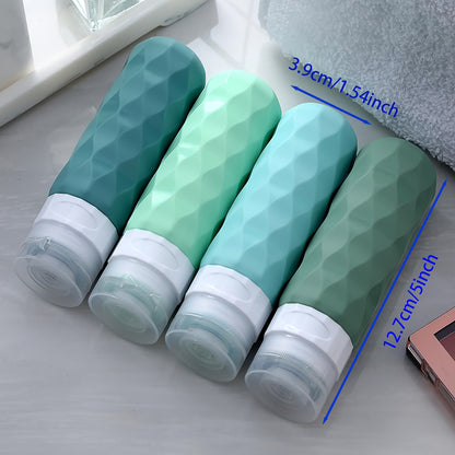 4pcs TSA-Approved Silicone Travel Bottles, 3oz Leak-Proof & Squeezable, Containers in Teal & Green with Chevron Design, Portable Toiletry Accessories for Shampoo, Conditioner, Lotion - Hand Wash Only