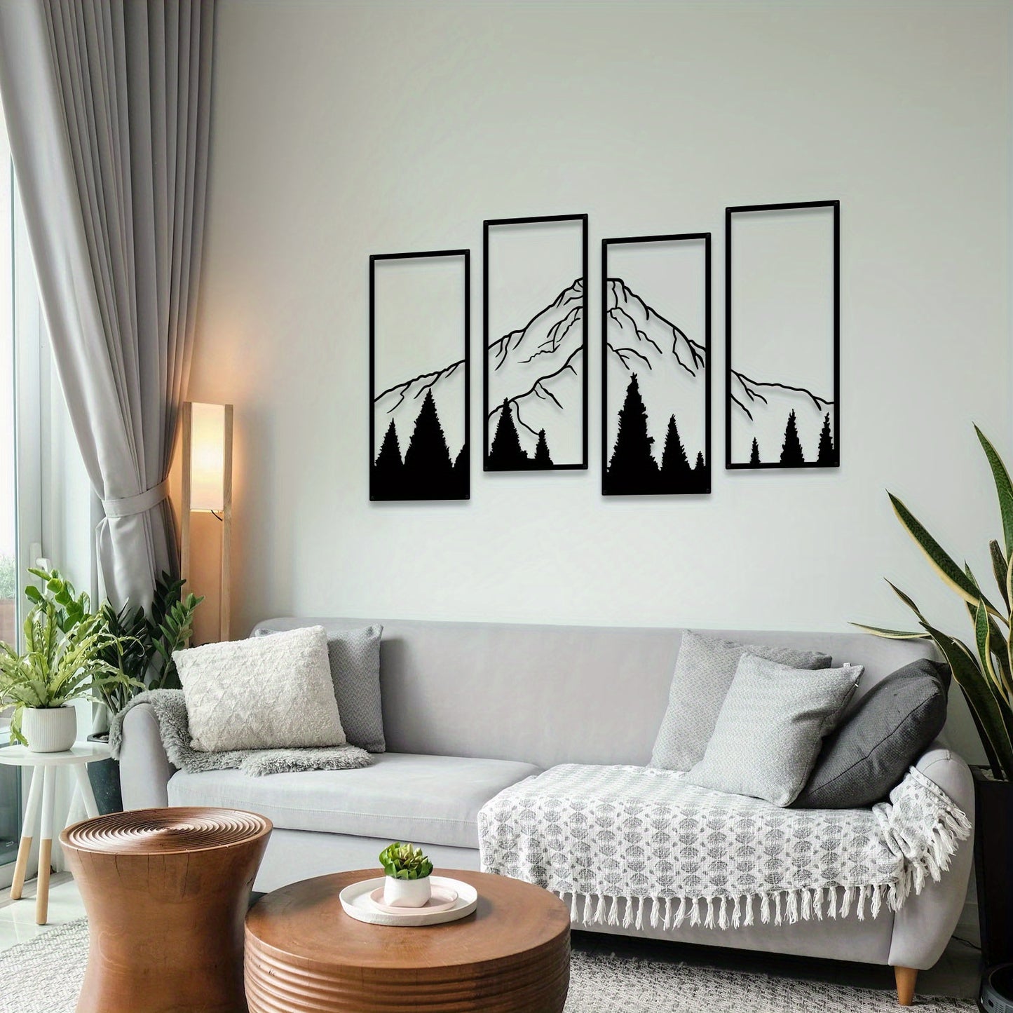 4pcs Minimalist Metal Mountain Wall Decor - Square Sculpture for Home, Office, Living Room, Bedroom - Unique Wall Art for a Stylish and Elegant Look