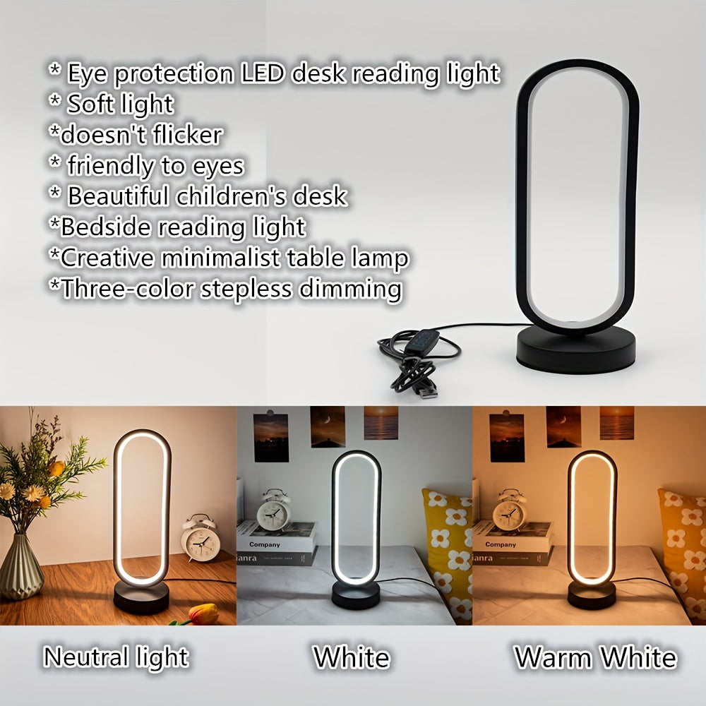 [Modern LED Ring Table Lamp] Dimmable LED Ring Table Lamp - Modern USB Powered Bedside Night Light in Black/White for Bedroom & Living Room Decor