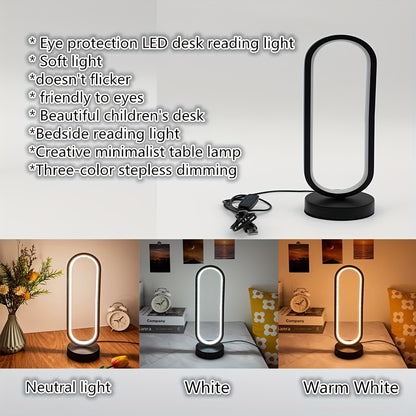 [Modern LED Ring Table Lamp] Dimmable LED Ring Table Lamp - Modern USB Powered Bedside Night Light in Black/White for Bedroom & Living Room Decor