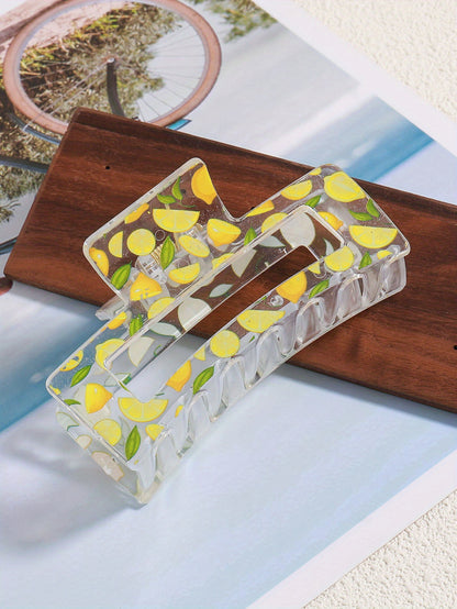 1pcs Transparent Flower Lemon Pattern Hair Claw Clip All-Match Grab Hair Clip Hair Accessories For Women Female