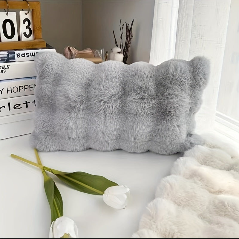 Ultra-Soft Faux Rabbit Fur Modern Pillow - Luxurious White Throw Pillow with Zipper Closure for Sofa, Bed, Living Room & Bedroom Decor, Machine Washable, Cute Pillows