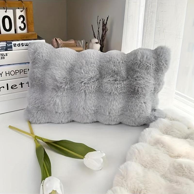 Ultra-Soft Faux Rabbit Fur Modern Pillow - Luxurious White Throw Pillow with Zipper Closure for Sofa, Bed, Living Room & Bedroom Decor, Machine Washable, Cute Pillows