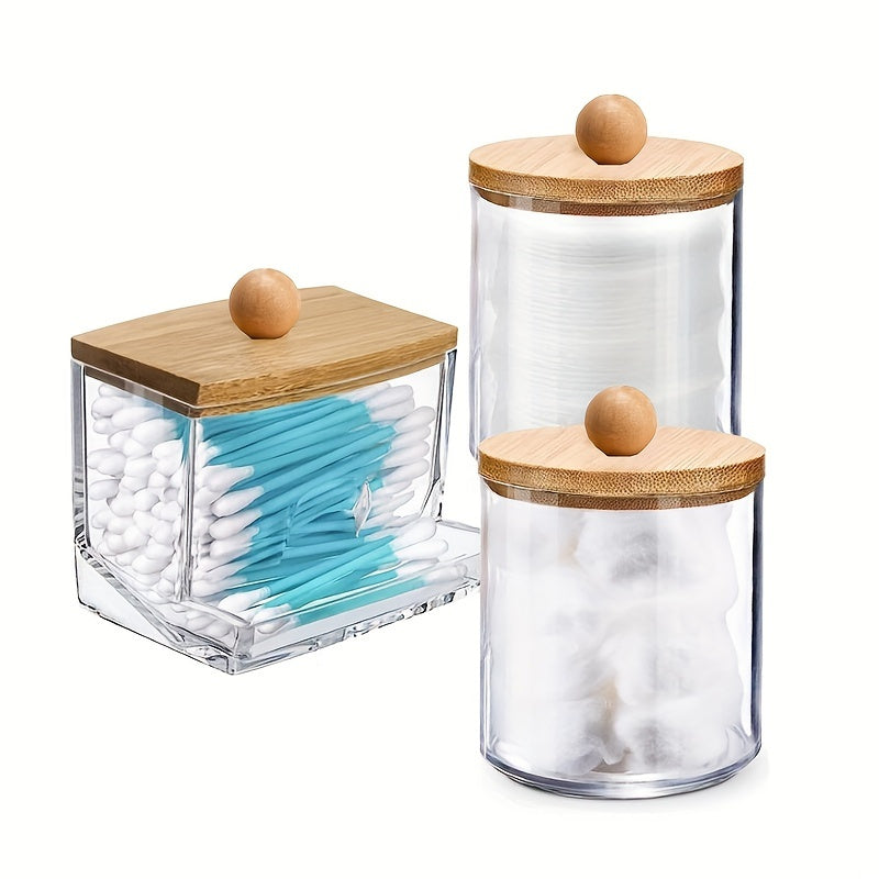 Swabs Holder Bathroom Container, Storage Box 10/7oz Ball/Swabs Dispenser, Apothecary Jar Organizer for Storage Brown Lids