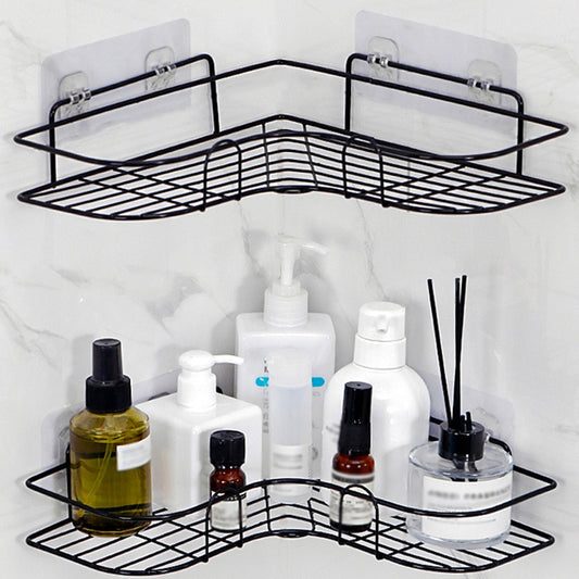 [Cast Iron Shower Shelf] 1pc Cast Iron Corner Shower Shelf - No-Drill Wall Mounted Black Wire Mesh Bathroom Storage Rack for Easy Access & Organization, Perfect for Shampoo, Conditioner, and Soap, Bathroom Storage Solution |